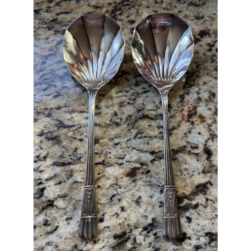 Antique Yeoman England Silver Plate Shell Berry Casserole Spoon  X 2 Serving